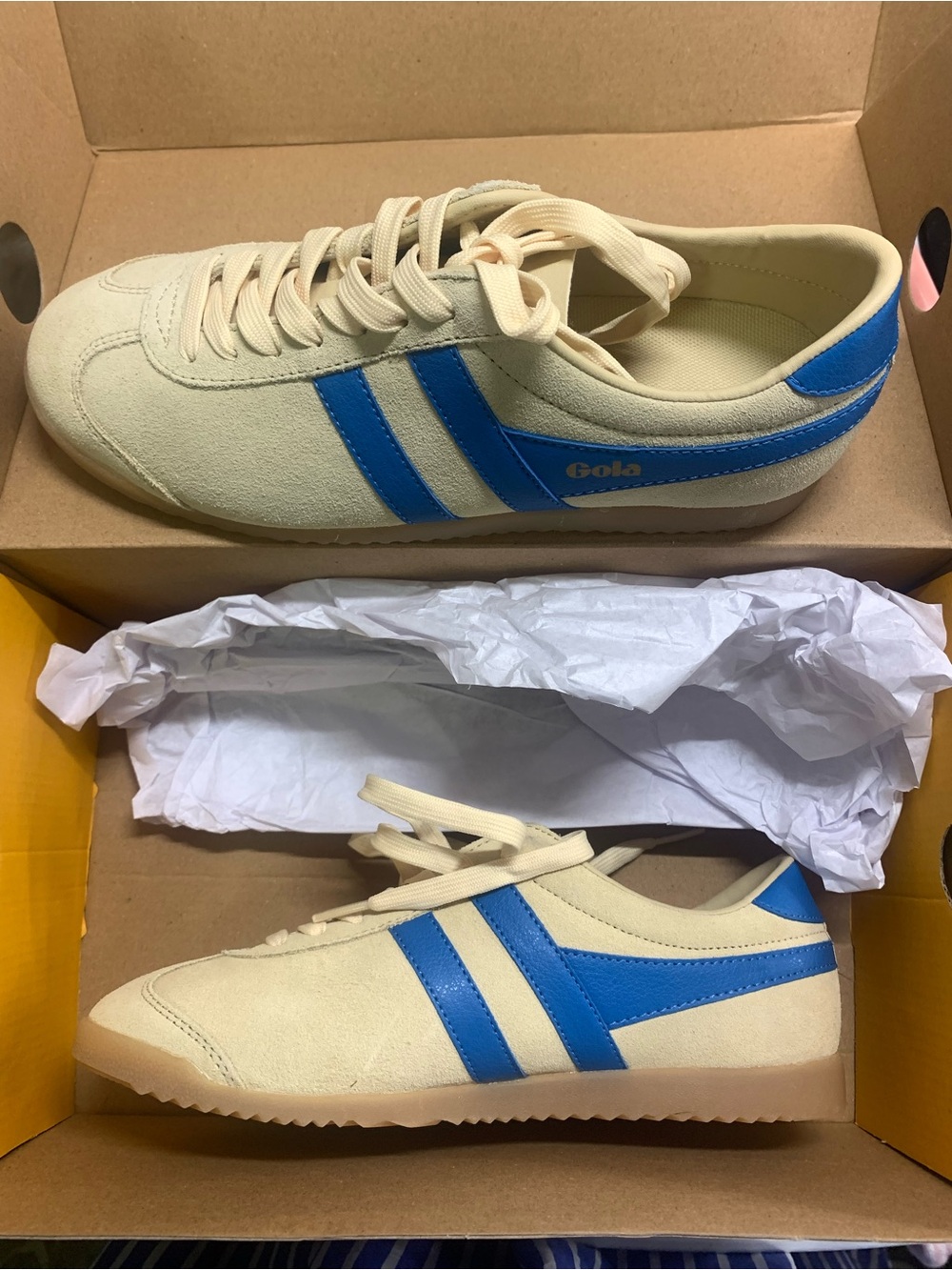 Gola Cream Trainers with Bright Blue Stripes
